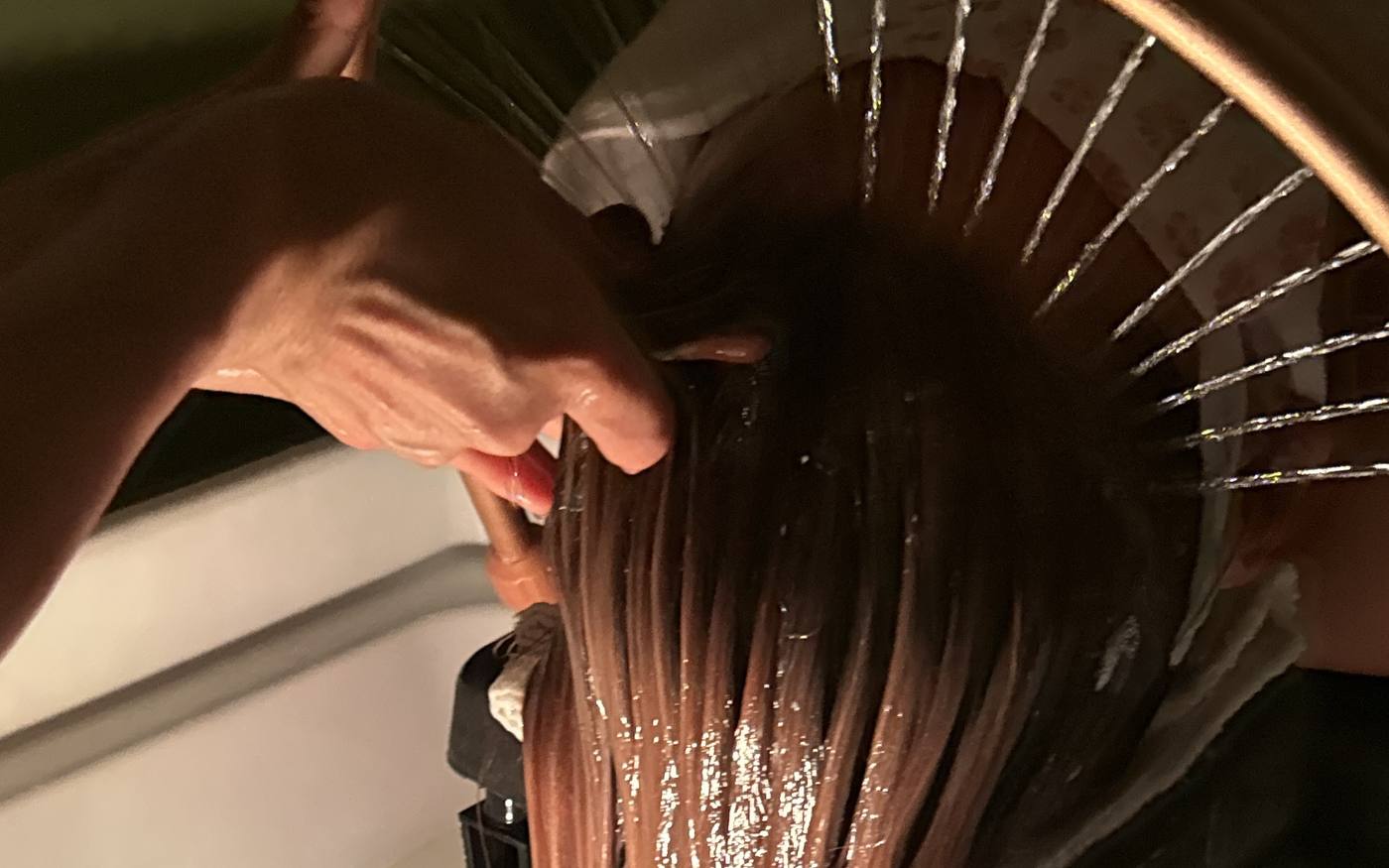 Scalp massage during a head spa treatment